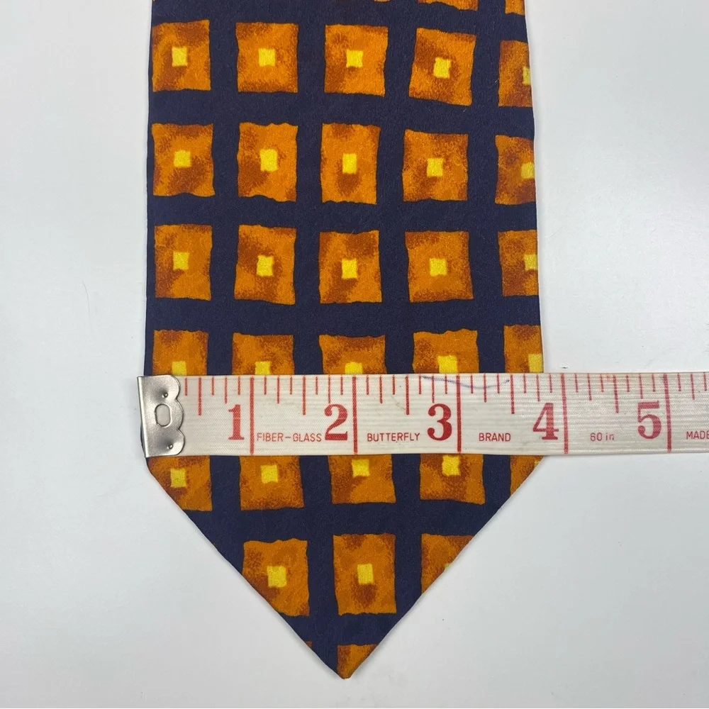 Orange &‎ Navy Geometric Satori 100% Silk Men's Tie